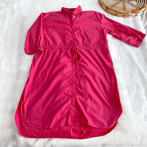 Emme Marella Dress Patch Pockets 3/4 Sleeves High Low Button Up Cinch Waist - Picture 4 of 10